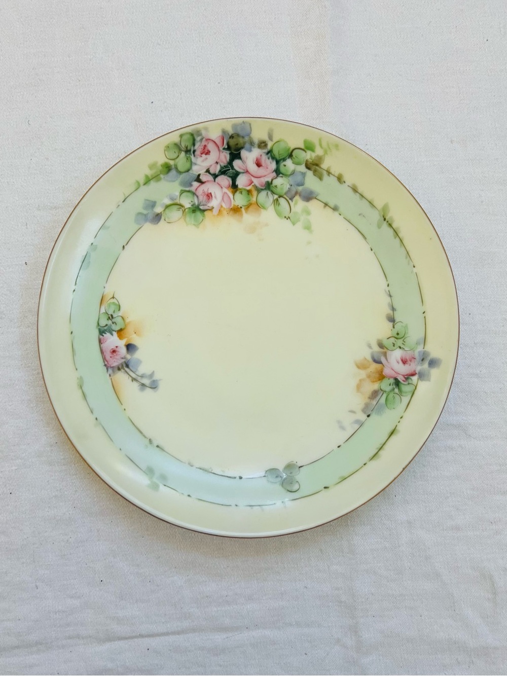 J & C Bavaria Plate Hecklin Studio Mpls. Pink Flowers Gold Rim 6 1/2" Vintage